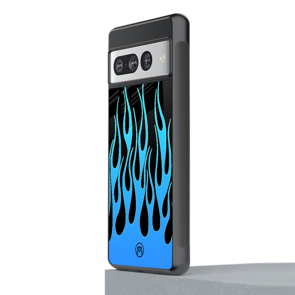 y2k blue flames back phone cover | glass case for google pixel 7 pro