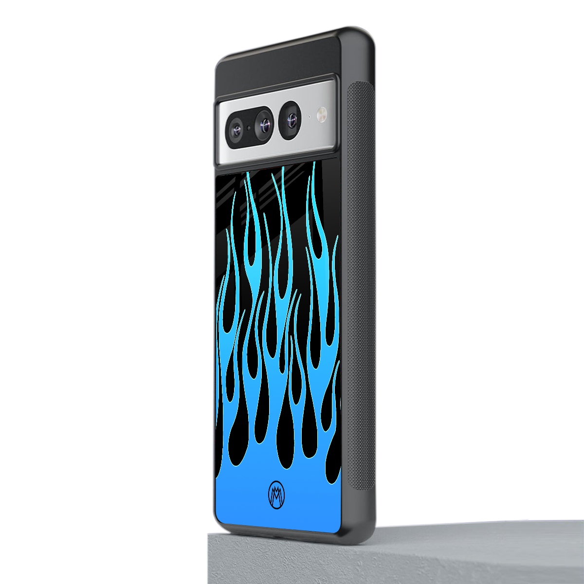 y2k blue flames back phone cover | glass case for google pixel 7 pro