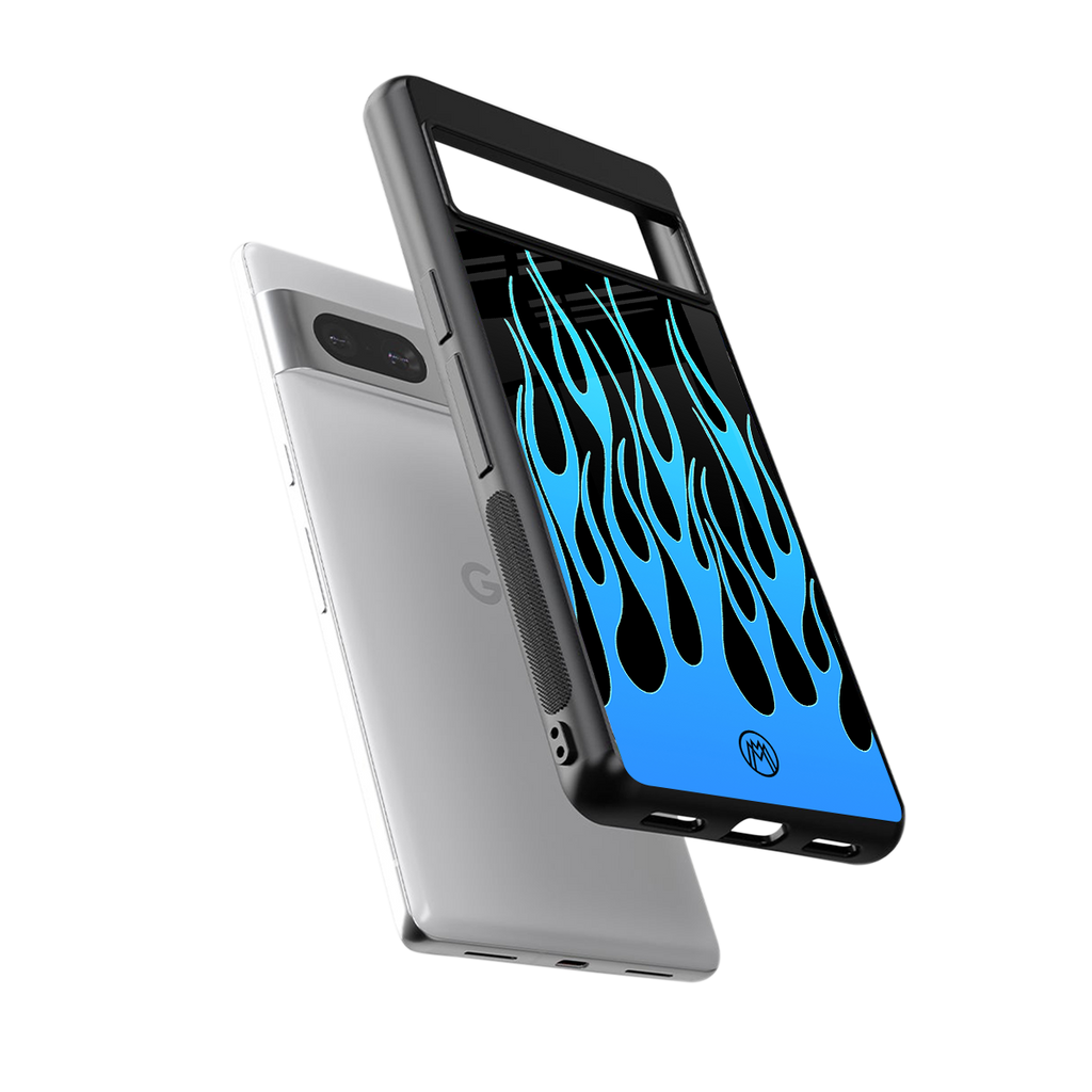 y2k blue flames back phone cover | glass case for Google Pixel 7