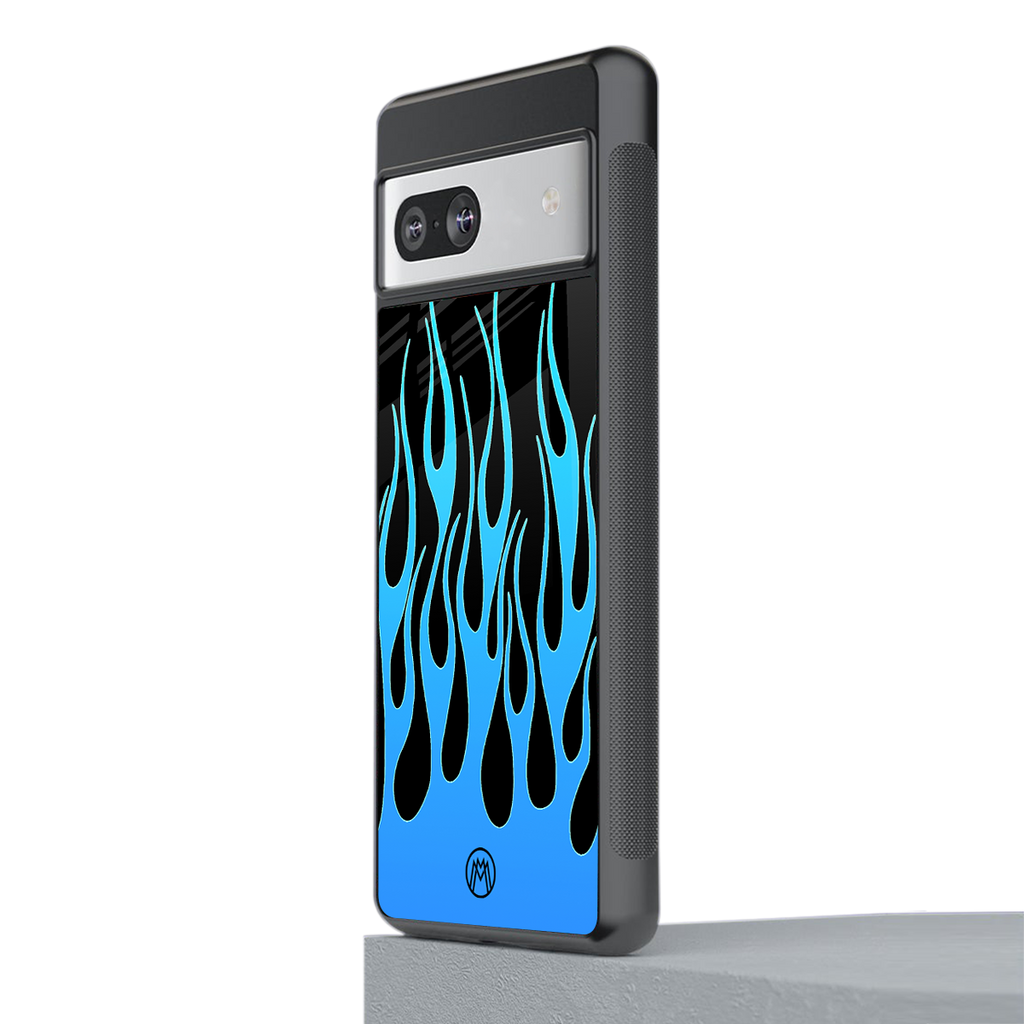 y2k blue flames back phone cover | glass case for Google Pixel 7