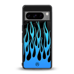 y2k blue flames back phone cover | glass case for google pixel 8 pro