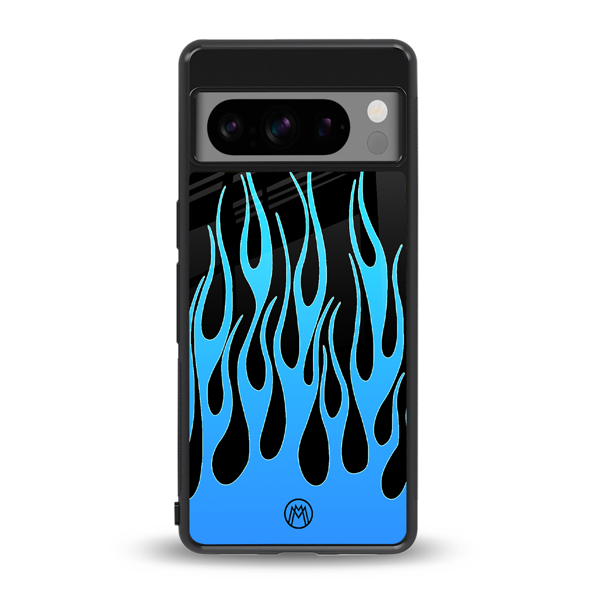 y2k blue flames back phone cover | glass case for google pixel 8 pro