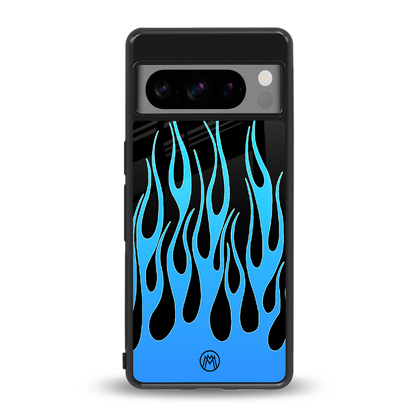 y2k blue flames back phone cover | glass case for google pixel 8 pro