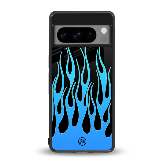 y2k blue flames back phone cover | glass case for google pixel 8 pro