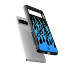 y2k blue flames back phone cover | glass case for google pixel 8 pro