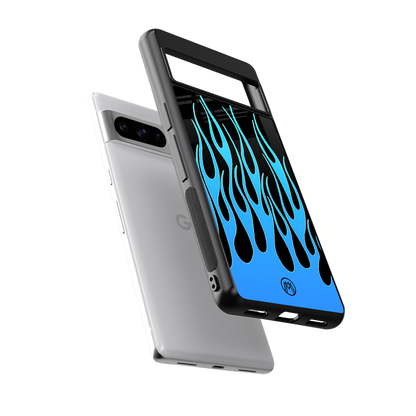 y2k blue flames back phone cover | glass case for google pixel 8 pro