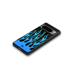 y2k blue flames back phone cover | glass case for google pixel 8 pro