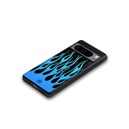 y2k blue flames back phone cover | glass case for google pixel 8 pro