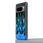 y2k blue flames back phone cover | glass case for google pixel 8 pro