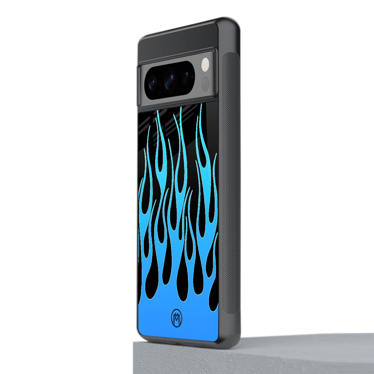y2k blue flames back phone cover | glass case for google pixel 8 pro