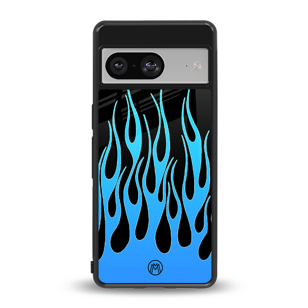y2k blue flames back phone cover | glass case for Google Pixel 8