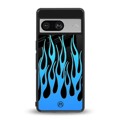 y2k blue flames back phone cover | glass case for Google Pixel 8