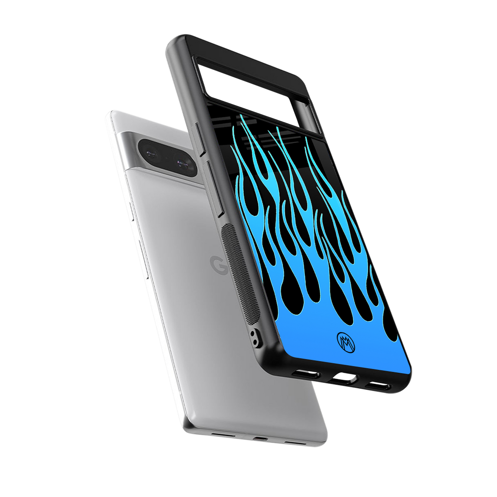 y2k blue flames back phone cover | glass case for Google Pixel 8