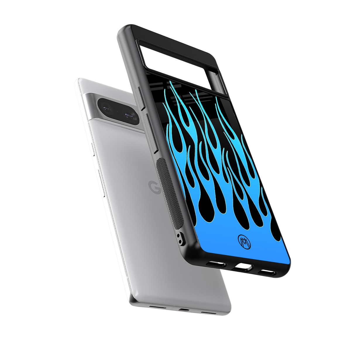 y2k blue flames back phone cover | glass case for Google Pixel 8