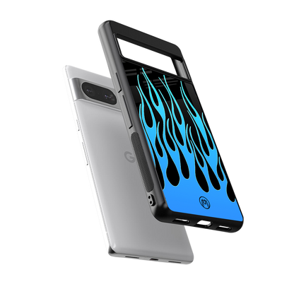 y2k blue flames back phone cover | glass case for Google Pixel 8