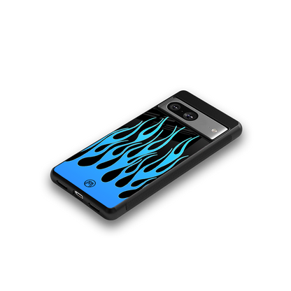 y2k blue flames back phone cover | glass case for Google Pixel 8