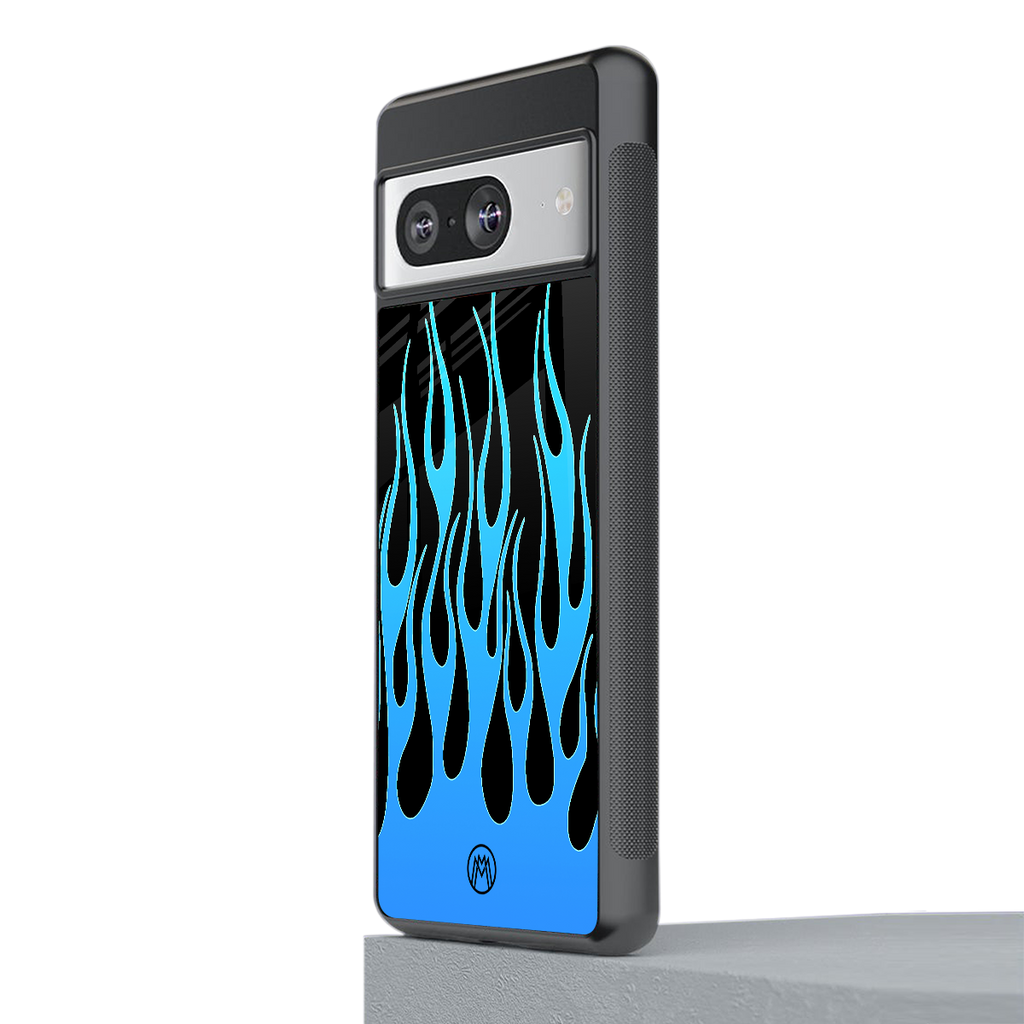 y2k blue flames back phone cover | glass case for Google Pixel 8