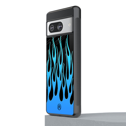 y2k blue flames back phone cover | glass case for Google Pixel 8