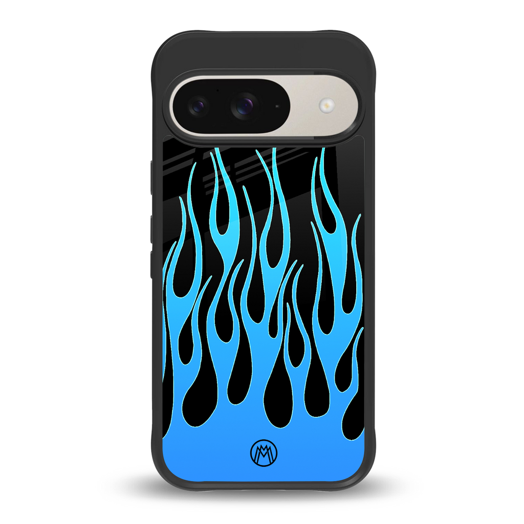 y2k blue flames back phone cover | glass case for google pixel 9