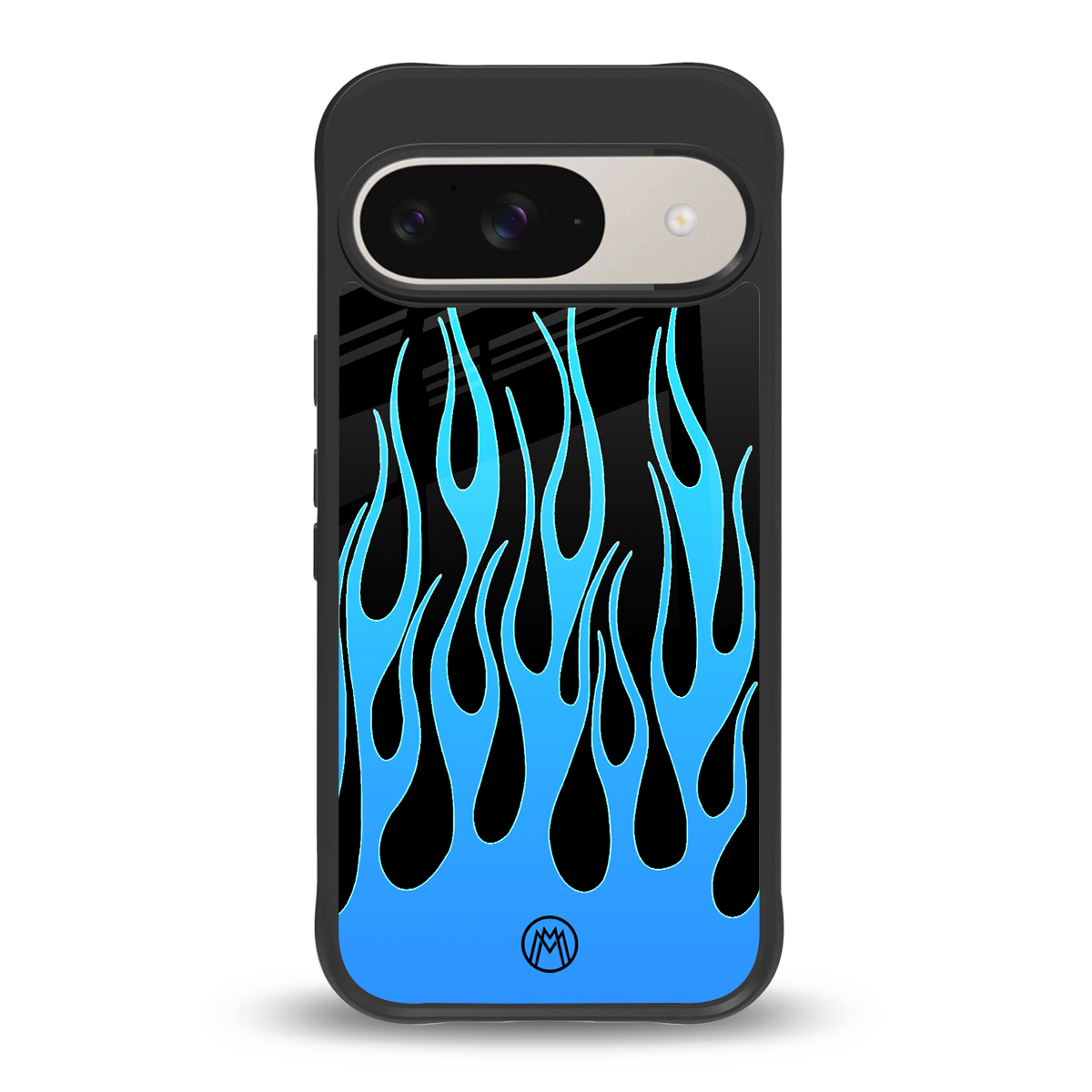 y2k blue flames back phone cover | glass case for google pixel 9