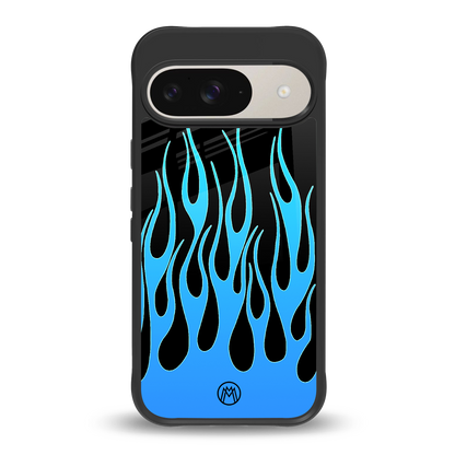 y2k blue flames back phone cover | glass case for google pixel 9