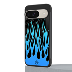 y2k blue flames back phone cover | glass case for google pixel 9