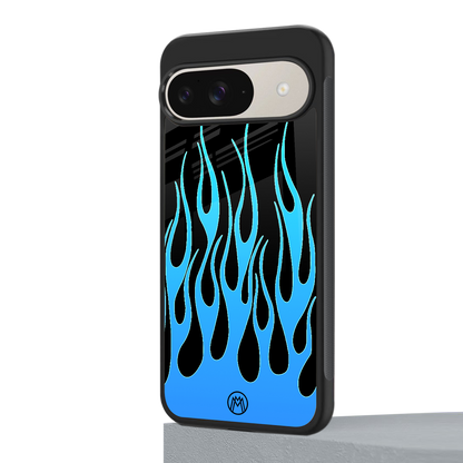 y2k blue flames back phone cover | glass case for google pixel 9