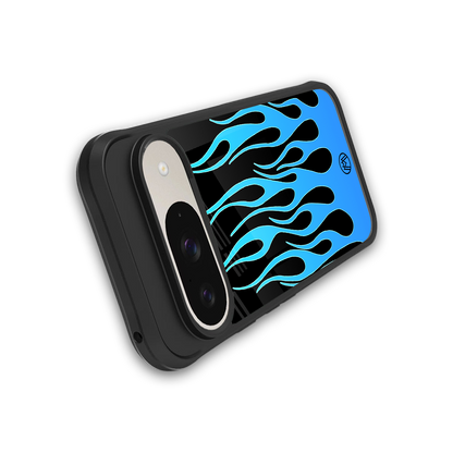 y2k blue flames back phone cover | glass case for google pixel 9