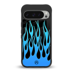 y2k blue flames back phone cover | glass case for google pixel 9 pro