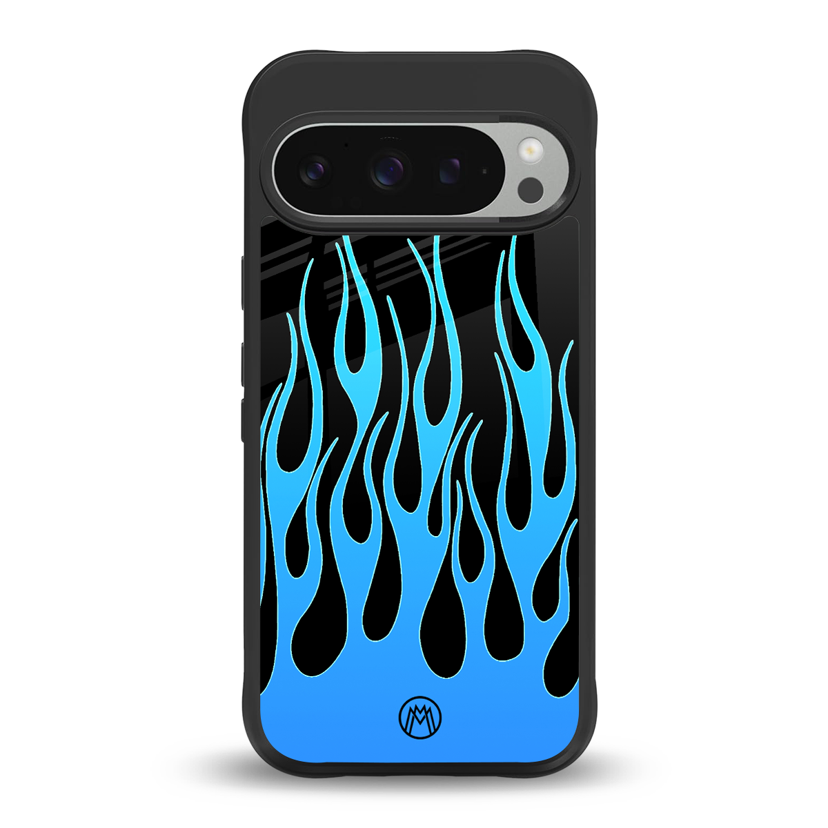 y2k blue flames back phone cover | glass case for google pixel 9 pro