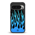 y2k blue flames back phone cover | glass case for google pixel 9 pro xl