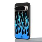y2k blue flames back phone cover | glass case for google pixel 9 pro