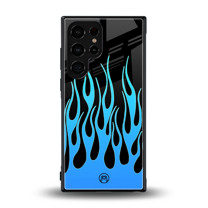 y2k blue flames back phone cover | glass case for samsung galaxy s24 ultra