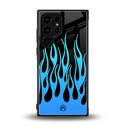 y2k blue flames back phone cover | glass case for samsung galaxy s24 ultra