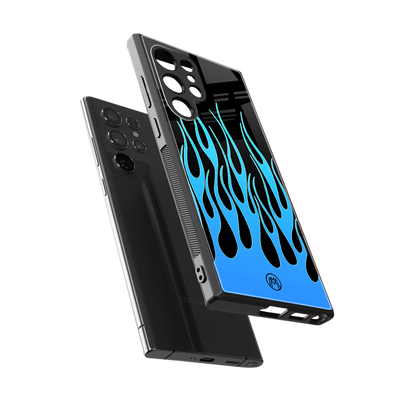 y2k blue flames back phone cover | glass case for samsung galaxy s24 ultra