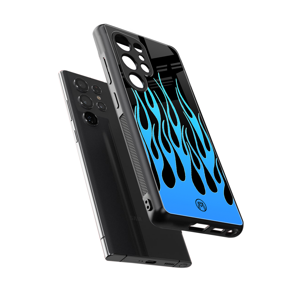 y2k blue flames back phone cover | glass case for samsung galaxy s25 ultra