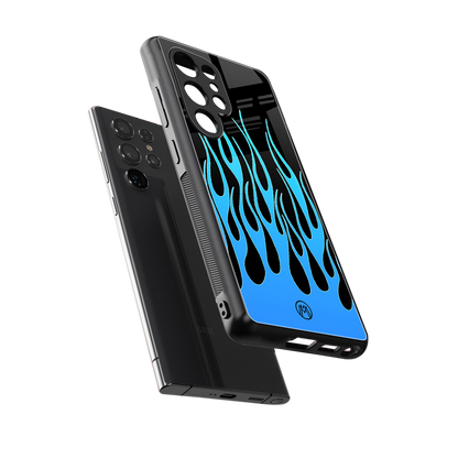 y2k blue flames back phone cover | glass case for samsung galaxy s25 ultra