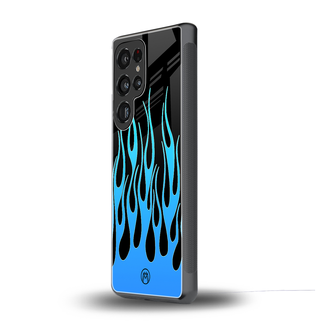 y2k blue flames back phone cover | glass case for samsung galaxy s25 ultra