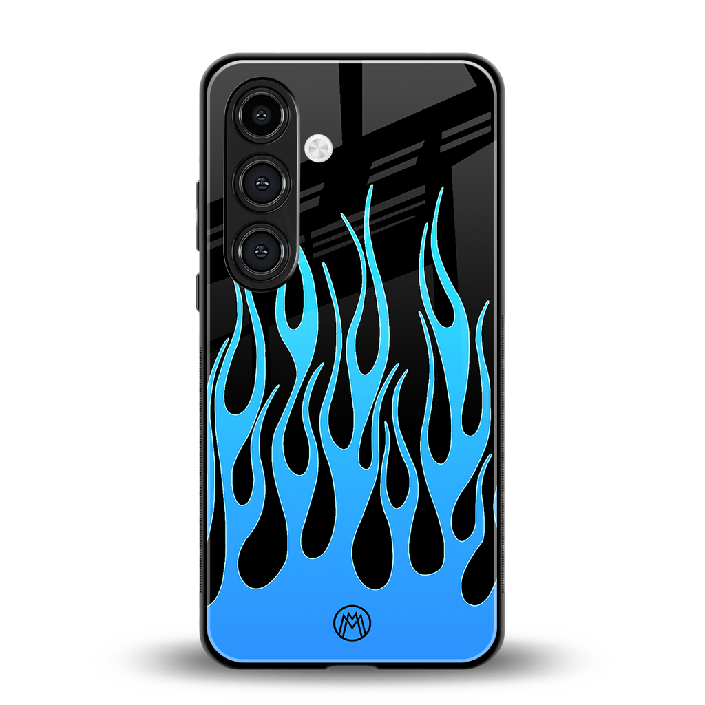 y2k blue flames back phone cover | glass case for samsung galaxy s24 plus