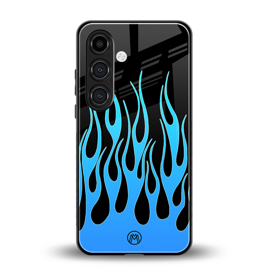 y2k blue flames back phone cover | glass case for samsung galaxy s23 plus