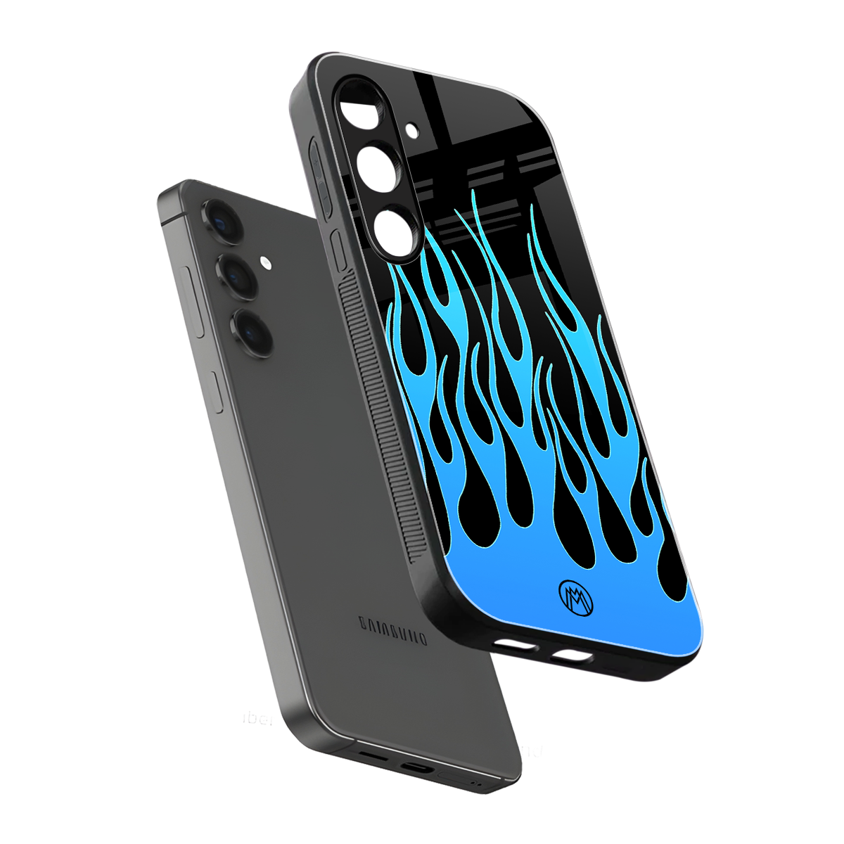 y2k blue flames back phone cover | glass case for samsung galaxy s24
