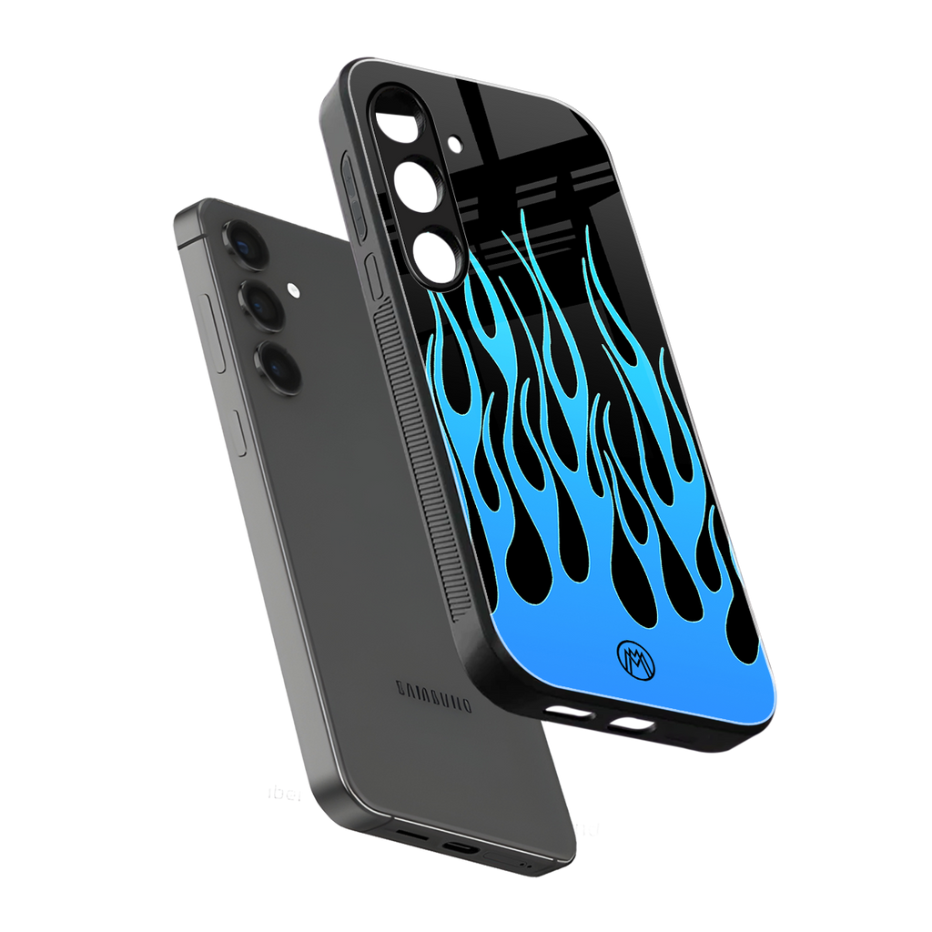 y2k blue flames back phone cover | glass case for samsung galaxy s25