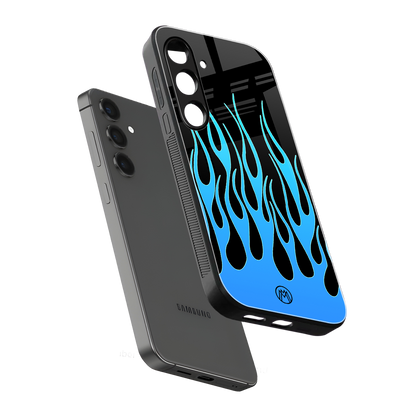 y2k blue flames back phone cover | glass case for samsung galaxy s23