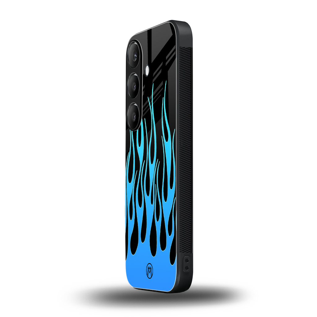 y2k blue flames back phone cover | glass case for samsung galaxy s25 plus