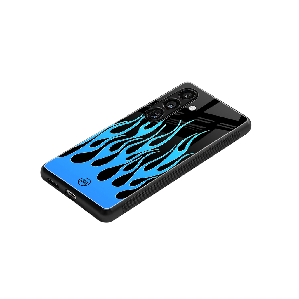 y2k blue flames back phone cover | glass case for samsung galaxy s23 plus