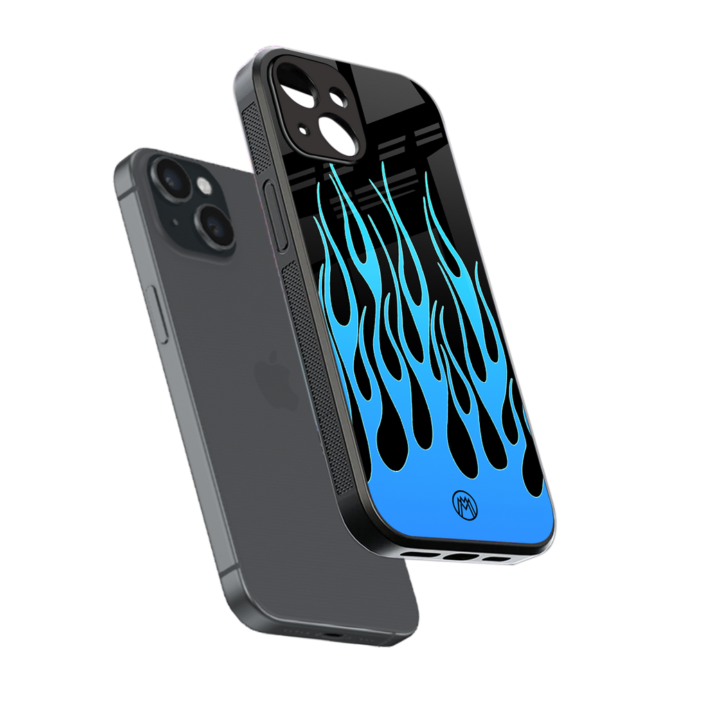 y2k blue flames back phone cover | glass case for iphone 15