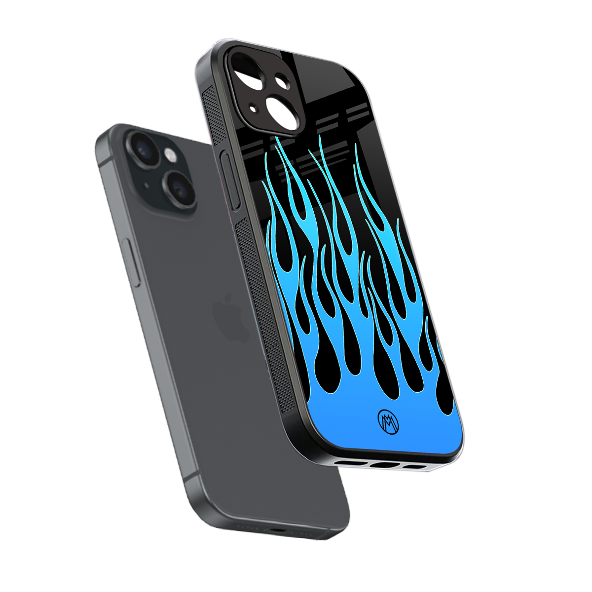 y2k blue flames back phone cover | glass case for iphone 15