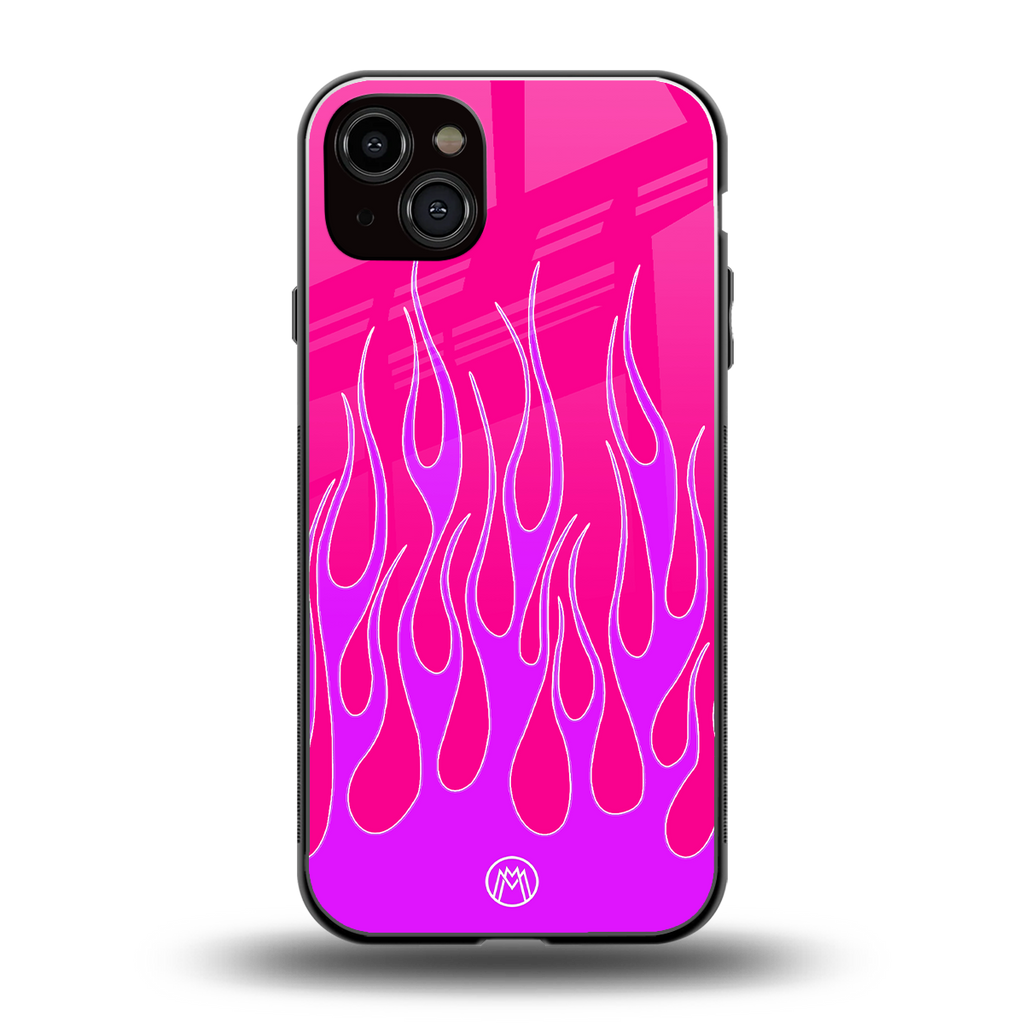 y2k hot pink flames back phone cover | glass case for iphone 14 plus