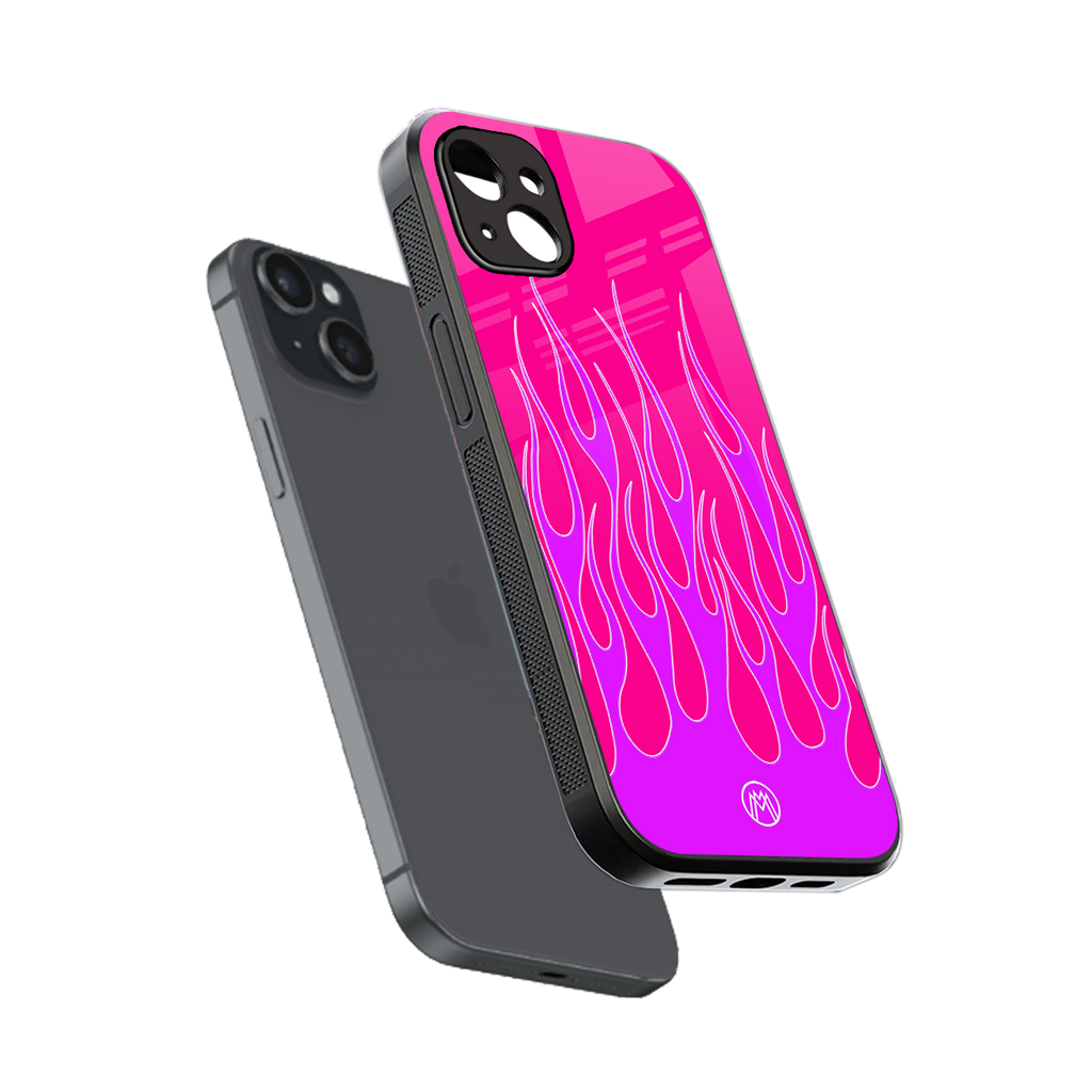 y2k hot pink flames back phone cover | glass case for iphone 15 plus
