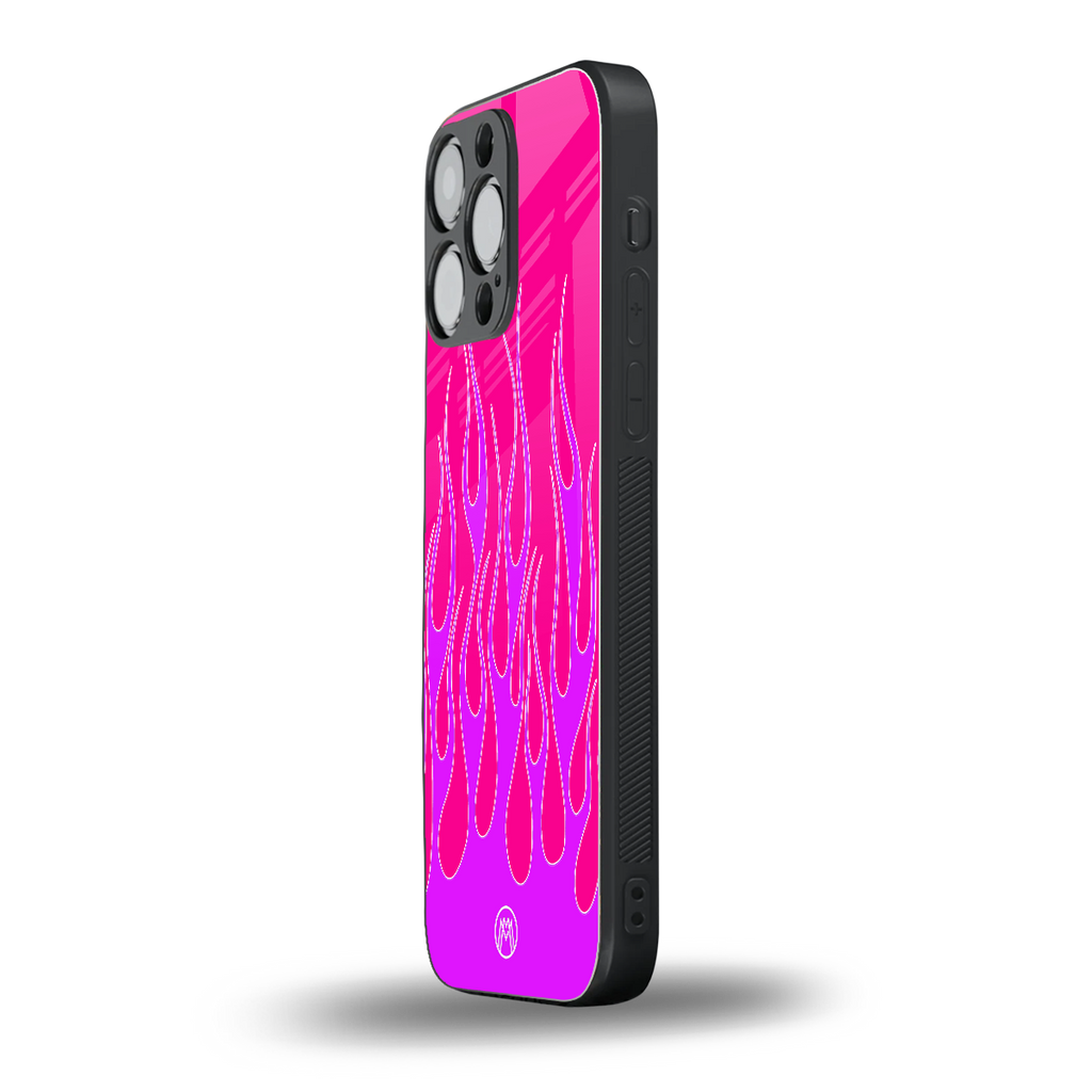 y2k hot pink flames back phone cover | glass case for iphone 15 pro max